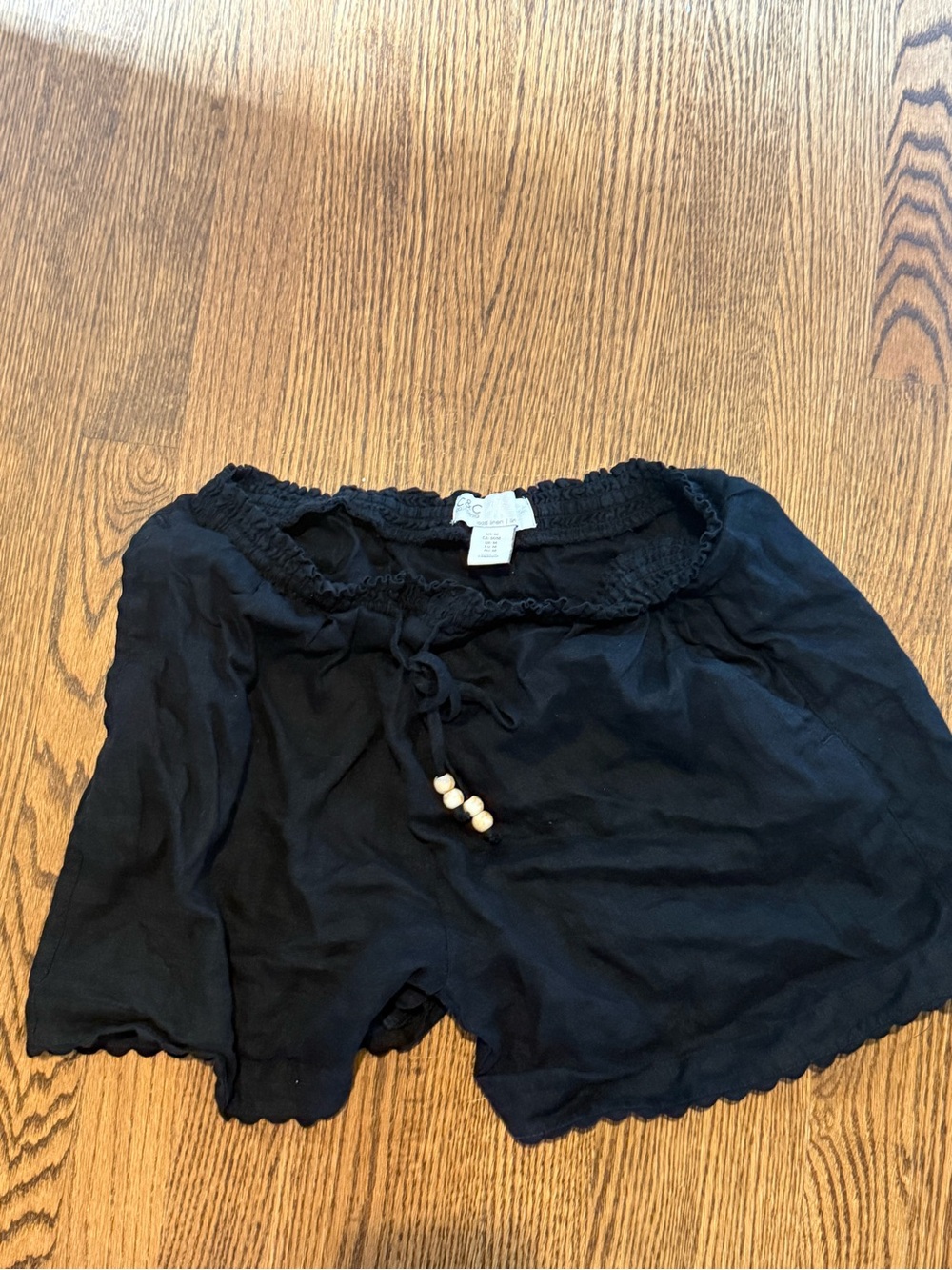 100% Linen Black Elastic Waist Casual Shorts